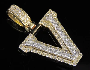 V Initial Custom Letter Diamond Pendant Charm In 10K Two Tone Gold 1 1/2 CT 1.5" - Picture 1 of 8