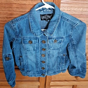 Chaqueta vaquera pequeña Outer Cage para mujer azul envejecida descolorida corta botones grandes - Imagen 1 de 5