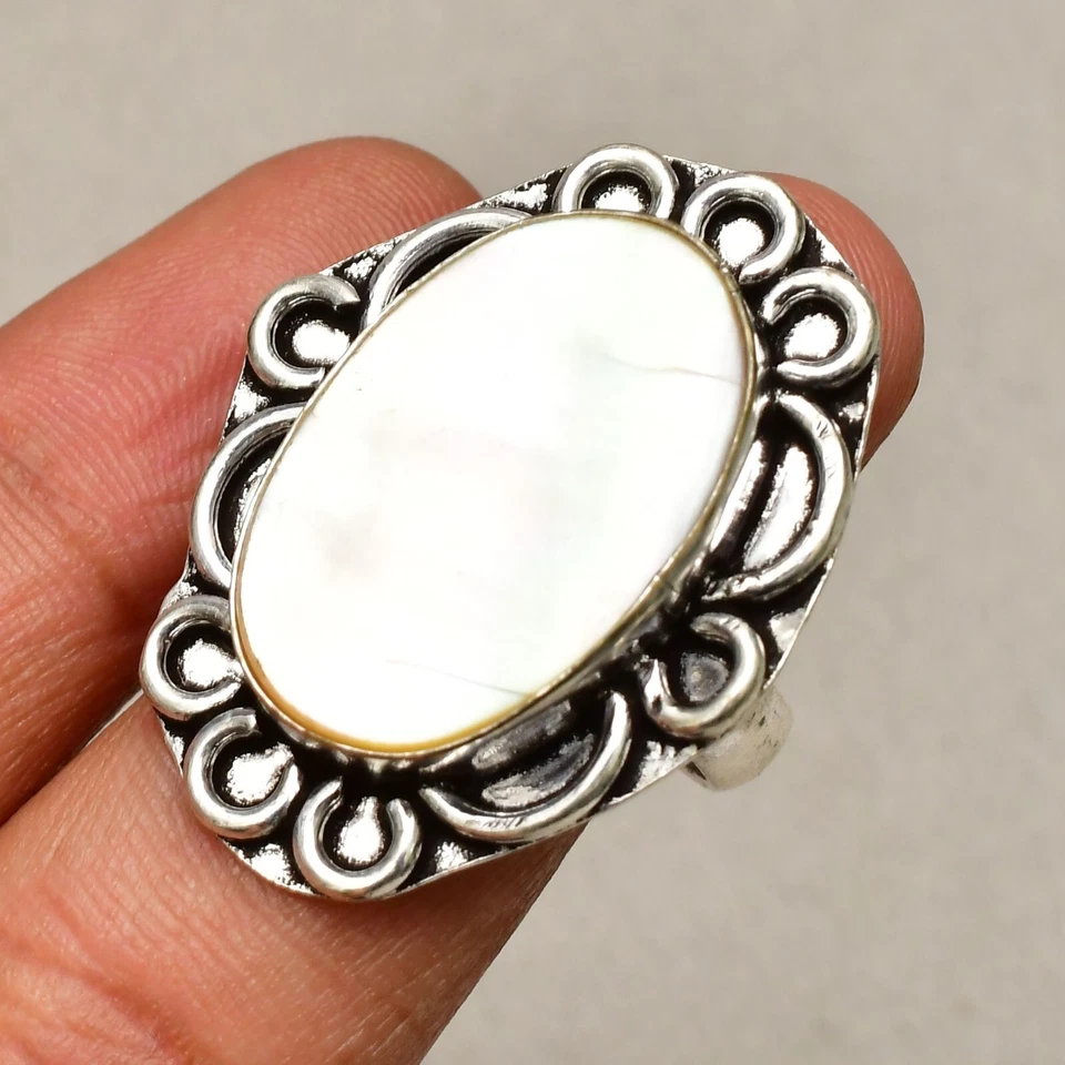 Perlmutt Edelstein 925 Sterling Silber Schmuck Ring Größe 7,5 - Bild 1 von 4