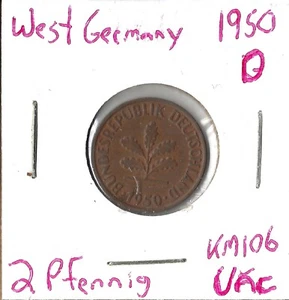 Coin Germany 2 Pfennig 1950 D KM106 - Picture 1 of 1