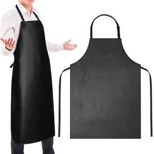 Waterproof Men Women Adjustable Bib Apron Black PVC Kitchen Chef Cooking Apron - Picture 1 of 7