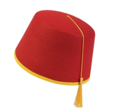 Sombrero Fez Rojo - Borla/Adorno Amarillo - Dr Who - Aladdin - Accesorio de Disfraz Foto 1 de 2