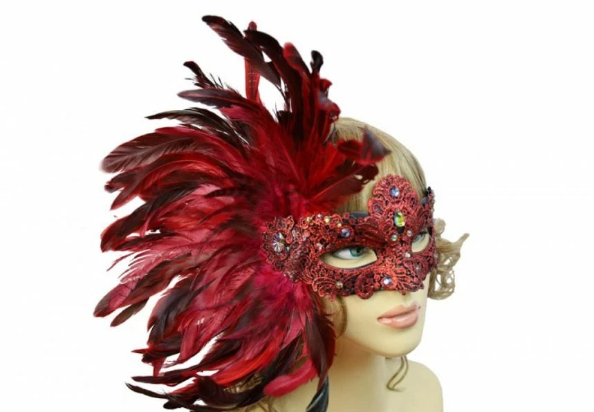 Fashionable Womens Venetian Masquerade Mask with Huge Feathers - Image 1 of 1