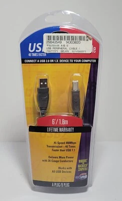 New BELKIN Cable USB 2 High-Speed 2.0 Cable 6 FOOT USB A Plug to B Plug - Image 1 of 4