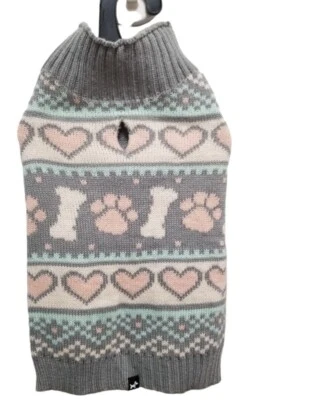 HOTEL DOGGY Turtleneck Sweater Puppy Dog SMALL Gray Pink Green Pink Hearts Bones - Image 1 of 4