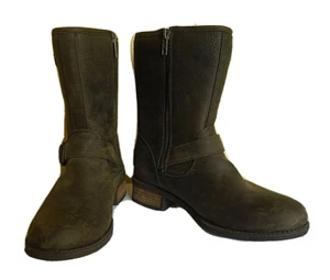 UGG Chaney Leather Boots Women's Size 6 Brown Inside Zipper Shearling Lined - Picture 1 of 5