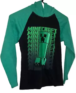 Minecraft Boys Long Sleeve Creeper Hoodie Tee (Green/Grey, Sizes 10-12) - Preown - Picture 1 of 4