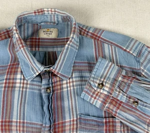 Marine Lagenlook blau kariert Herren Large Langarm Knopfleiste Hemd - Bild 1 von 7