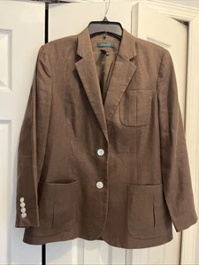 Lauren Ralph Lauren Women’s Linen Blazer Jacket Size 12 Lined Brown - Picture 1 of 3
