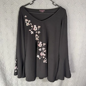 Blusa Fontana Para Mujer Talla XL Negra Floral Y2K Bordada Mangas Largas Campana - Imagen 1 de 9