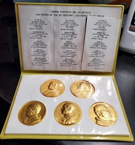 1958 ITALY - MINT BU GOLD PLATED MEDAL SET (5) w/ COA - POPES OF THE XX CENTURY - Picture 1 of 9