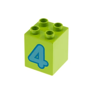 1x Lego Duplo Motiv Bau Stein 2x2x2 lime hell grün bedruckt Zahl 4 blau 31110pb0 - Picture 1 of 1