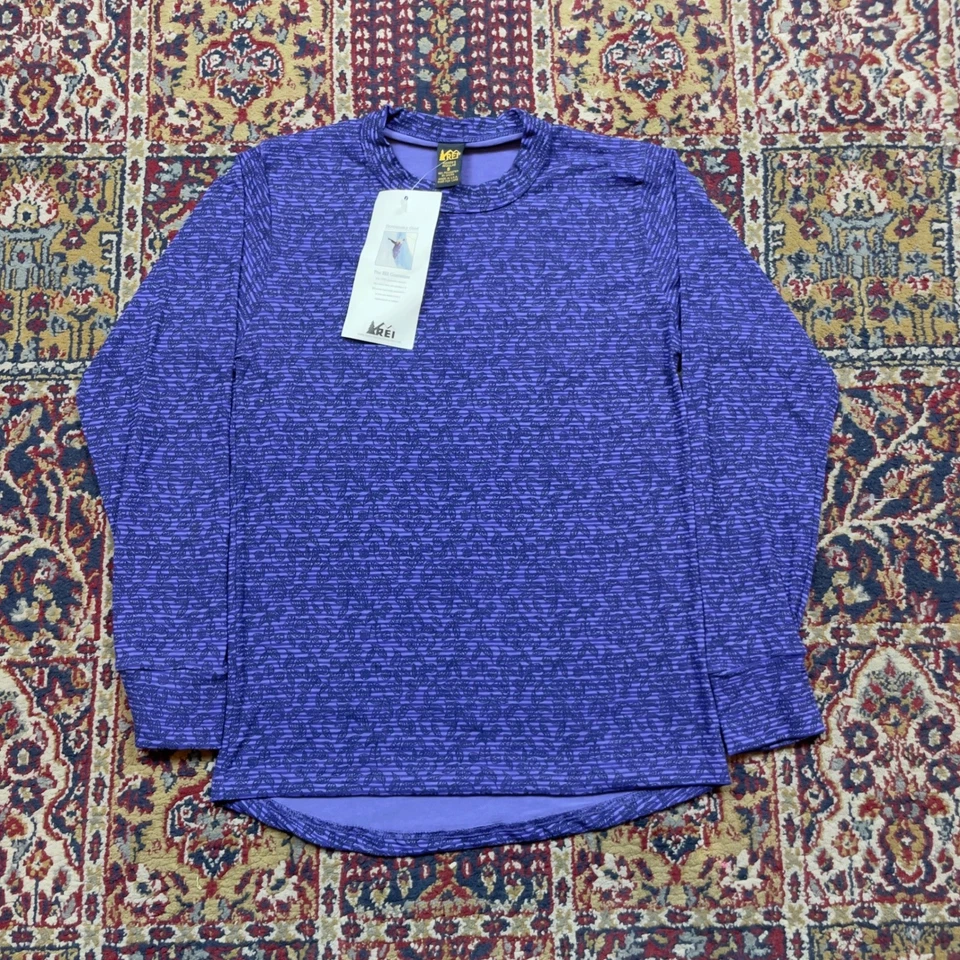 复古 1997 年 DEADSTOCK 全新带标签 REI Midweight MTS 2 底层紫色条纹 Leaf S 美国 — 第 1/4 张图片