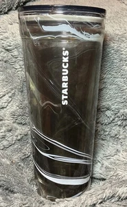 STARBUCKS GLAS TUMBLER 20 OZ GRAU WEISS MARMOR SWIRL MIT DECKEL OHNE STROHHALM - Bild 1 von 8