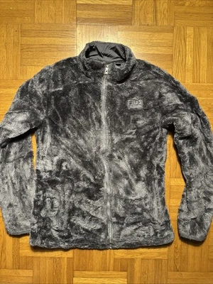 polaire Fila Grise Zip Intégrale -logo Brodé -style Teddy Vintage - Photo 1/4