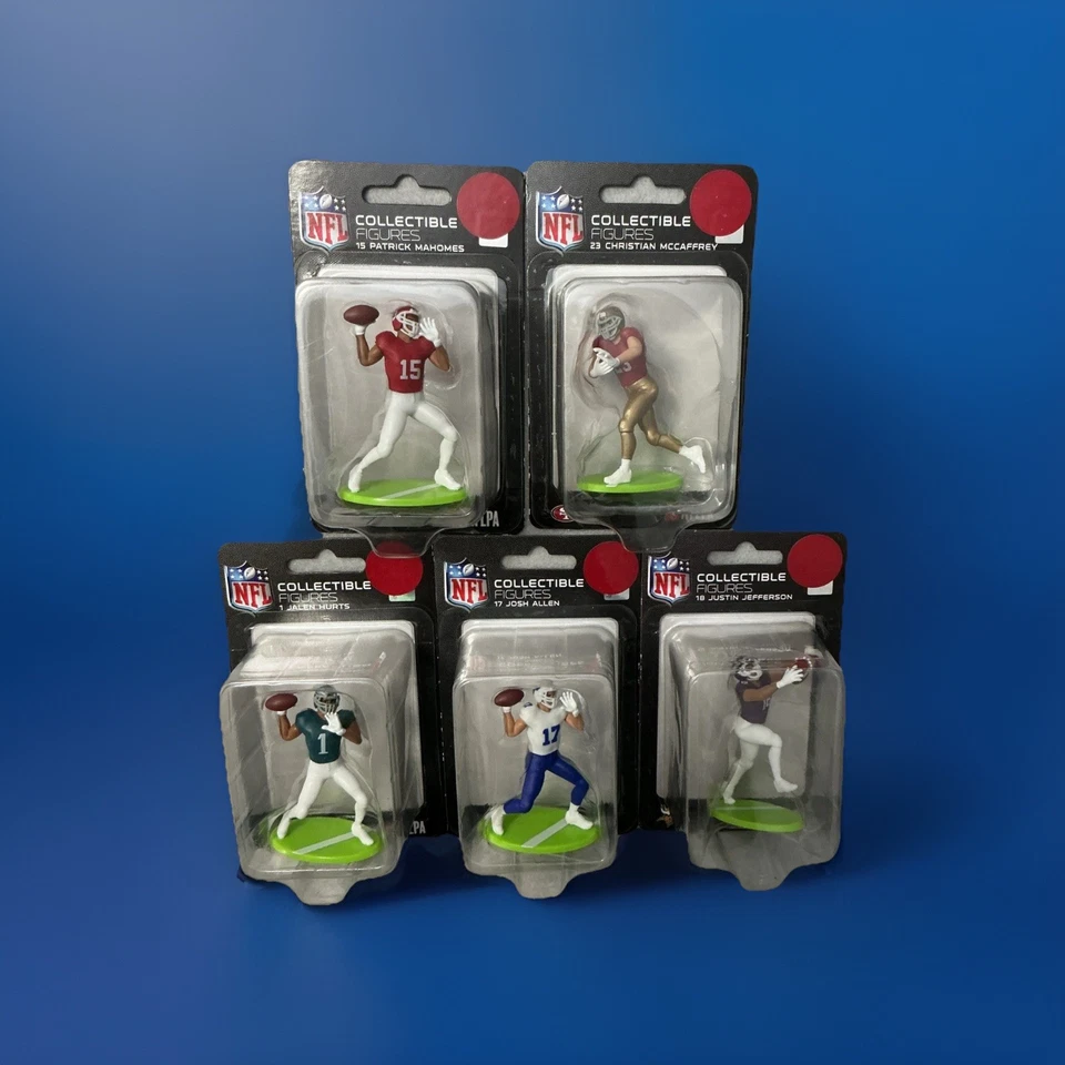NFL Collectible Figures Set of 5. McCaffrey,Mahomes,Allen,Hurts,Jefferson- New - Image 1 of 4