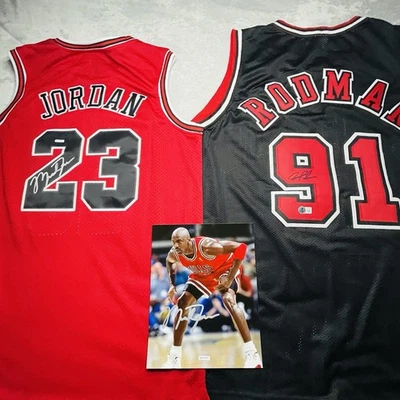 (SIN PRECIO BASE) Camiseta firmada por Michael Jordan autografiada por Dennis Rodman Beckett Foto 1 de 4