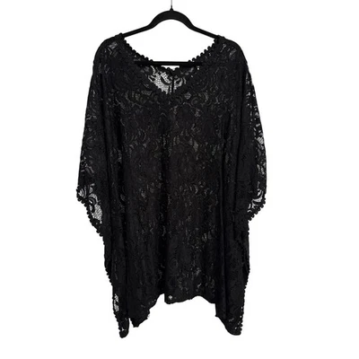 Women's Plus Size 2X Whimsigoth Sheer Lace Dolman Sleeve Coverup Tunic Boho - Image 1 of 4