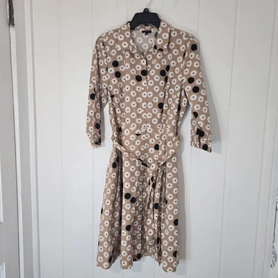 Talbots Floral Dot Poplin Shirtdress Collar Button Front Pockets Belt Size 12P - Image 1 of 4