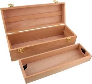 Multi-Function Unfinished Beechwood Artist Tool Storage Box with Removable Tray - Picture 1 of 6