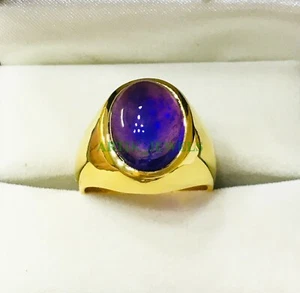 Natural Amethyst Gemstone with Gold Plated 925 Sterling Silver Men's Ring #111 - Picture 1 of 8