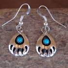 Vintage Silver Turquoise Bear Paw Drop Earrings for Women Navajo Indian Jewelry