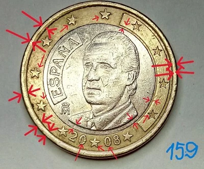 España, moneda de 1 euro, 2008 gran moneda muy rara sello defecto Foto 1 de 2