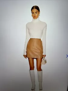 NWT MINKPINK VALET FAUX LEATHER TAN XL MINI SKIRT SOLD OUT REVOLVE! MSRP 130 - Picture 1 of 4