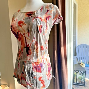 Daisy Fuentes Multi Color Painted Blouse Cap Sleeves Size PXS - Picture 1 of 6