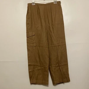 Jillian Jones 100% Linen Pants Womens 10 Tan Brown Cropped Pocket Side Zip NWOT - Picture 1 of 13
