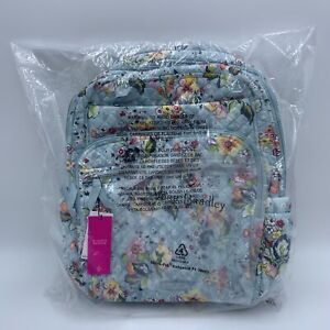 NWT Vera Bradley XL Campus Backpack in Floating Garden Light Blue Quilted Flower