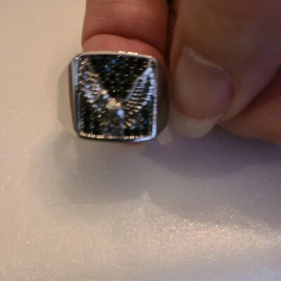 Anillo de águila, cristal negro, talla 10, acero inoxidable, pieza llamativa Foto 1 de 4