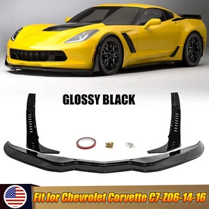 For 2014~2019 Corvette C7 Z06 Stage 3 Front Lip Splitter & Winglets GLOSS BLACK - Picture 1 of 13