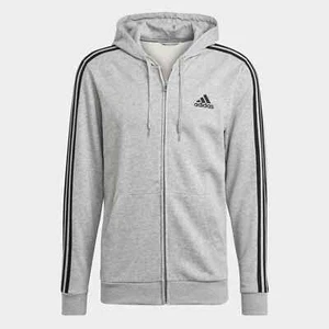 Adidas Hombre Essentials French Terry 3 Rayas Cremallera Completa Sudadera con Capucha Pequeña Gris - Imagen 1 de 8