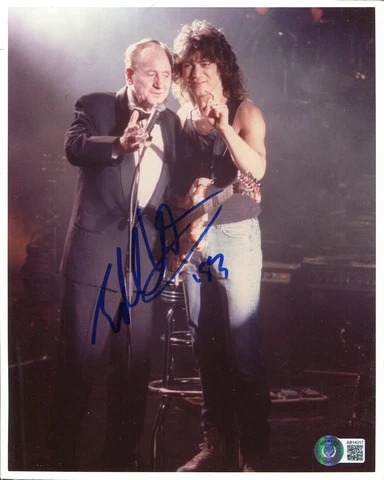 Eddie Van Halen Singer Guitarist Signed Autograph Photo BAS Beckett W Les Paul Cover
