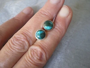 Chrysocolla Malachite stud earrings, 6 carats, 1.73 grams 925 Sterling Silver - Picture 1 of 12