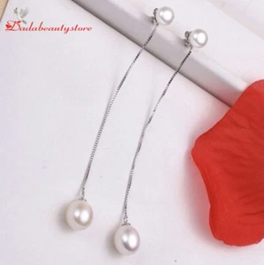 Pendientes colgantes de plata esterlina S925 con perlas de agua dulce 100% naturales. - Imagen 1 de 4