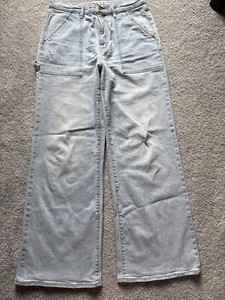 Daze Denim Jeans Sz 30 Blue High Rise Wide Leg Cargo Hippie Grunge Y2K 32” x 30” - Picture 1 of 7