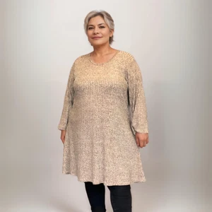 ROCKTHOSECURVES WOMENS GOLD SHIMMER 3/4 SLEEVE SWING TOP A-LINE LONG BLOUSE - Picture 1 of 4