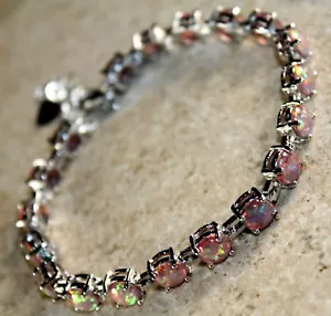 Elegantes rundes Armband Silber Orange Feueropal Frau Geschenk - Bild 1 von 2