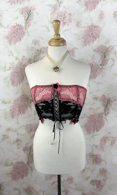 Lencería transparente de encaje recortada bustier top hada caprichoso gótico con cordones coqueta años 90 Foto 1 de 4
