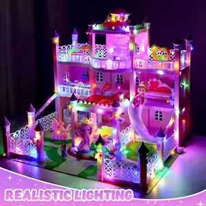 10 Rooms Huge Dollhouse Doll House Colorful Light 2 Dolls Play House Toys Gift - Picture 1 of 10