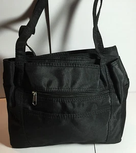 New Ladies Women Black microfiber shoulder bag double compartment handbag Tote - Picture 1 of 5