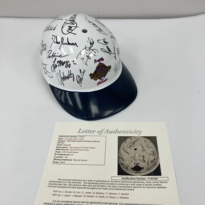 1995 Atlanta Braves W.S. Champs Team Signed World Series Helmet 23 Sigs JSA COA - Image 1 of 4