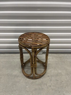 Vintage Woven Wicker Rattan Bentwood Bamboo Side Table Philippines 17 1/2" Tall - Image 1 of 4