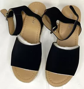 Soda Ankle Buckle Espadrilles Slip On Sandal Slides Black Size 7.5 - Picture 1 of 6