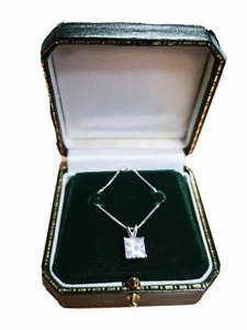 Silver created diamond Princess Cut pendant Necklace gift idea - Picture 1 of 7