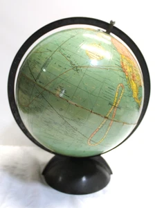 Antiguo globo terráqueo del mundo de 1938 período Art Deco replogle sobre base de metal meridiano completo - Imagen 1 de 9