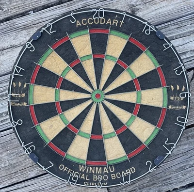 Vintage Winmau Accudart~Dartboard~17”Thick Cork Metal Numbers Heavy England 1997 - Image 1 of 4