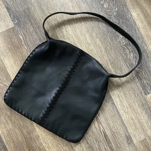 Vintage Linda Allard Ellen Tracy Handtasche superweiches Leder schwarz gewebt Boho 14" - Bild 1 von 17